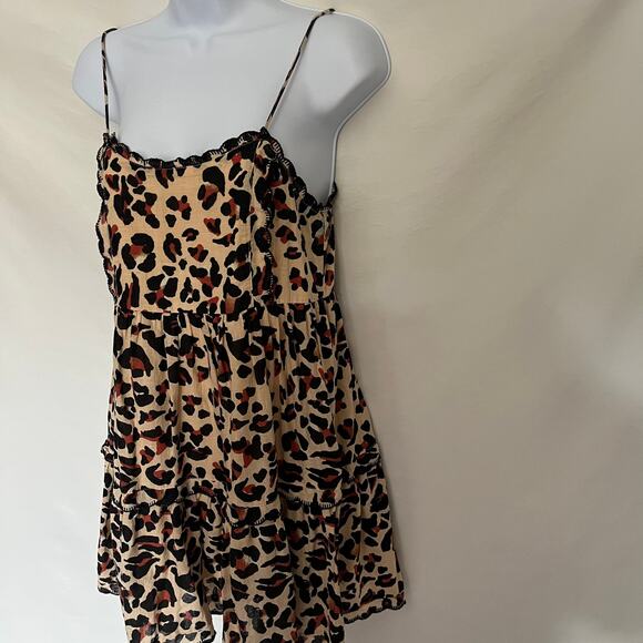 URBAN OUTFITTERS Cheetah Mini Dress Size XS Beige Spaghetti Strap Cosplay Tiered - Picture 5 of 13